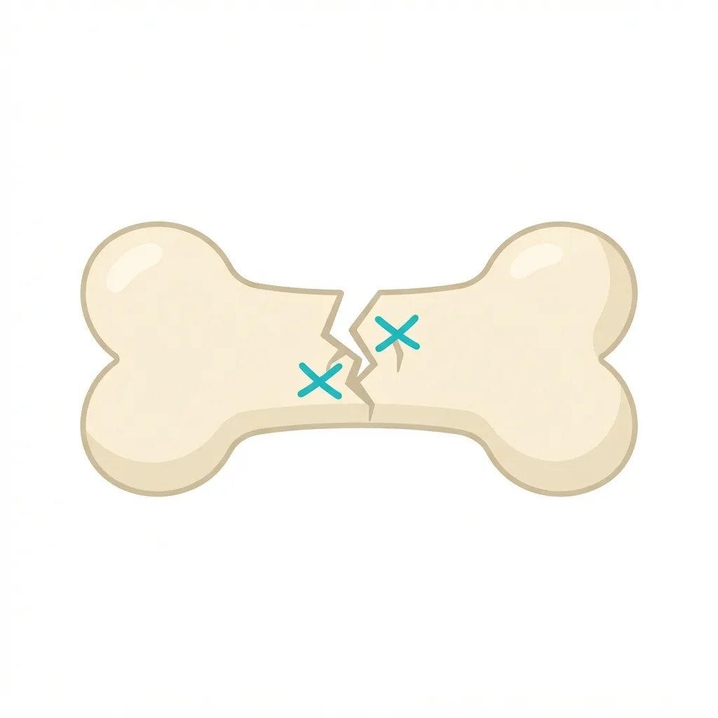 An oversized, cream-colored bone featuring a deep, jagged crack down its middle mended with two bright turquoise cross-stitches.
