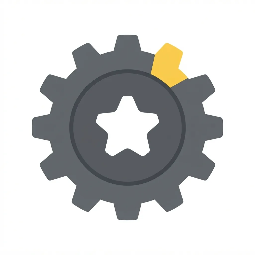 A heavy, dark-gray cast iron cogwheel with wide teeth, featuring one distinctive bright yellow painted tooth and a star-shaped central cutout.